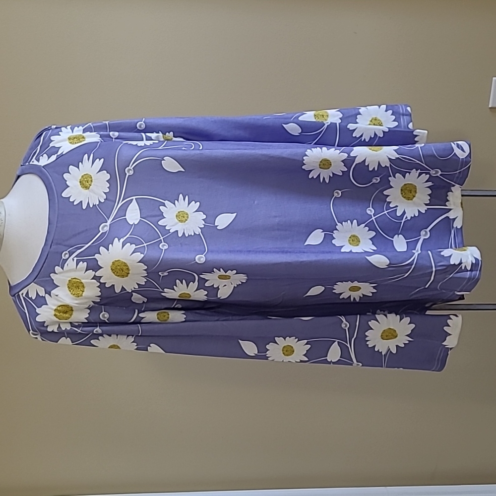 NEW Purple Tunic Top White Daisies Long Sleev Raglan Stretch PLUS XXL Emery Rose - Picture 2 of 10